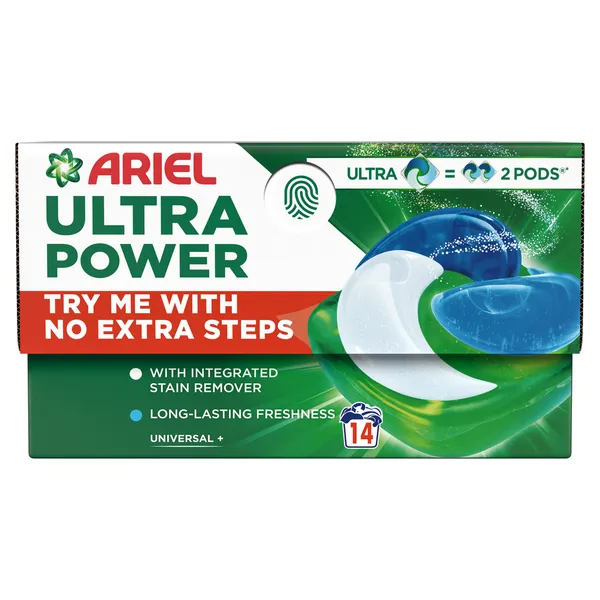 Veļas mazgāšanas kapsulas ARIEL Ultra Power Universal+, 14 gab.