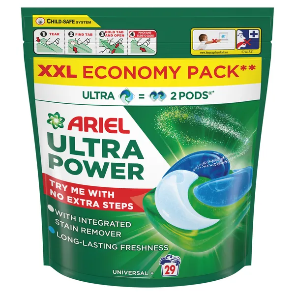 Veļas mazgāšanas kapsulas ARIEL Ultra Power Universal+, 29 gab.