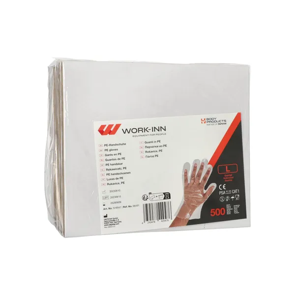 Vienreizlietojamie cimdi WORK-INN/-PS, PE, L izm., 500gab