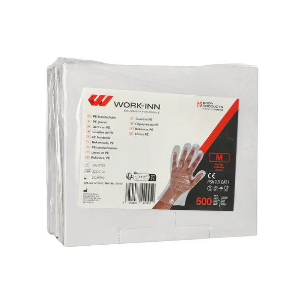 Vienreizlietojamie cimdi WORK-INN/-PS, PE, M izm., 500gab