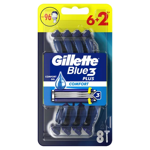 Vienreizlietojamie skuvekļi GILLETTE BLUE 3 Plus Comfort, 6+2 gab.
