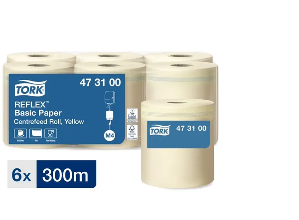 Virtuves papīra dvieļi TORK Reflex M4, dzelteni, 1 slānis, 300m, 857 loksnes, 473100