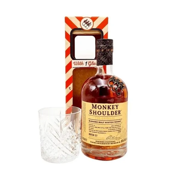 Viskijs MONKEY SHOULDER Malt, 40%, kastē, +1 glāze, 0.7l