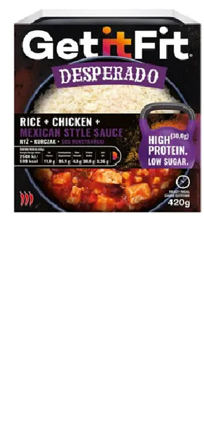 Vistas gaļa ar rīsiem, meksikāņu mērcē GET IT FIT Desperado, 420g