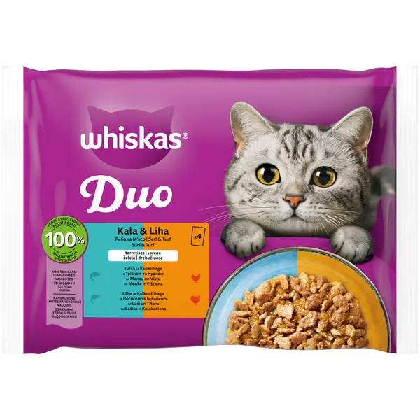 Whiskas Pouch Tasty Duo Zivs un Gaļa 4x85g