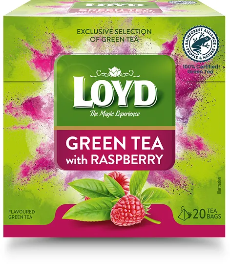 Zaļā tēja LOYD Pyramids ar aveņu garšu 20x1,5g