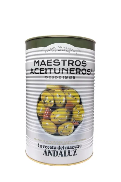 Zaļās olīvas ar kauliņiem MAESTROS ACEITUNEROS Andaluz, saspiestas ar garšvielam, 4.2kg/2.5kg