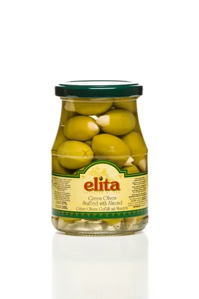 Zaļās olīvas ELITA, ar mandeļu pildījumu, L, 370g/200g
