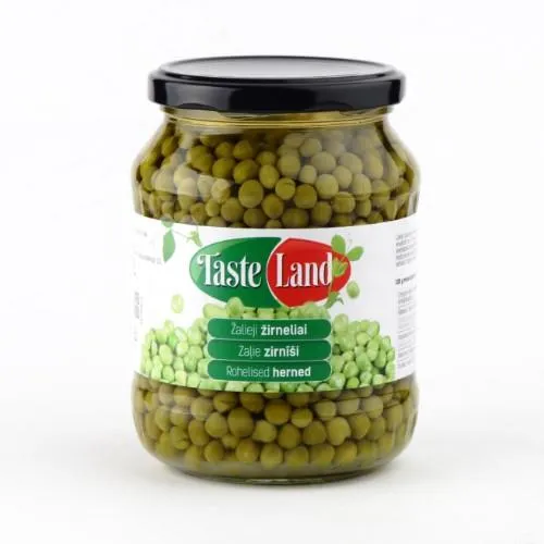 Zaļie zirnīši TASTE LAND, stiklā, 660g/445g