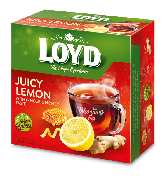 Zāļu tēja LOYD Pyramids ar sildošu efektu Juicy Lemon ar ingveru un medu, 50x2g