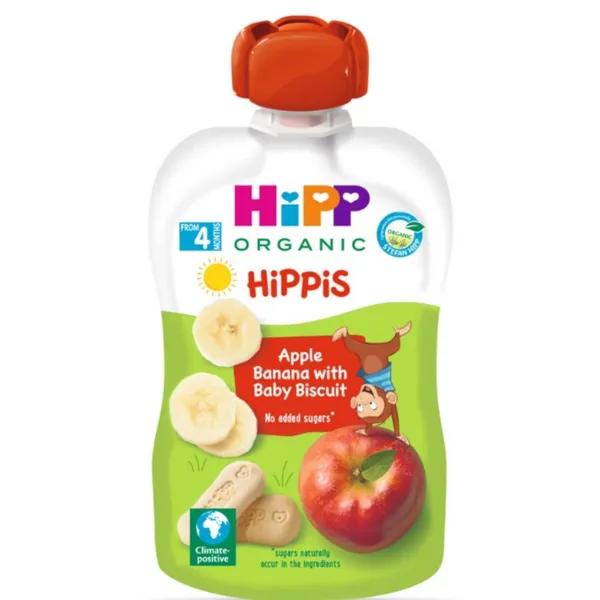 Āboli un banāni ar cepumiem tūbiņā Hipp BIO 100g