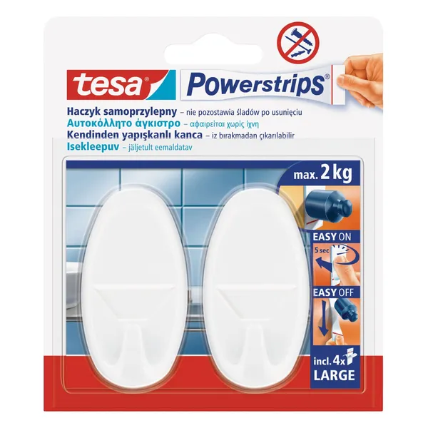 Āķis Tesa Powerstrip pašlīmējošs noņemams balts 2 gabx2kg 58013