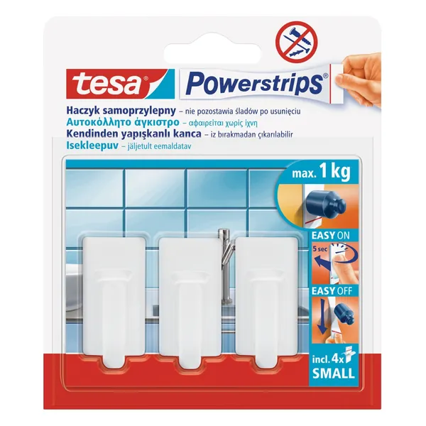 Āķis Tesa Powerstrip pašlīmējošs noņemams balts 3 gabx1kg 57530