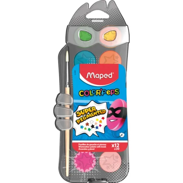Akvareļu krāsa ColorPeps 12 kubiņi+ota BS26