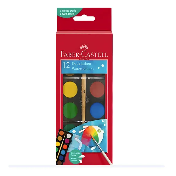 Akvareļu krāsas Faber-Castell 12 krāsas+ota