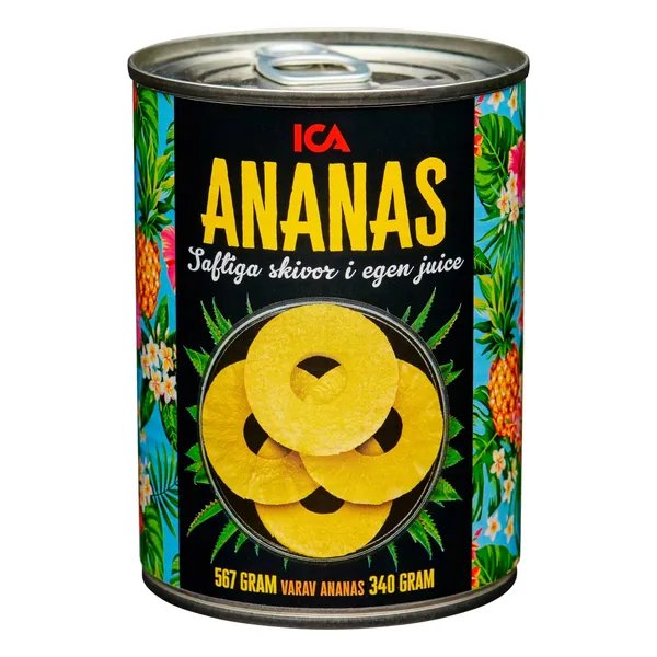 Ananasu šķēles ICA sulā 567g/340g