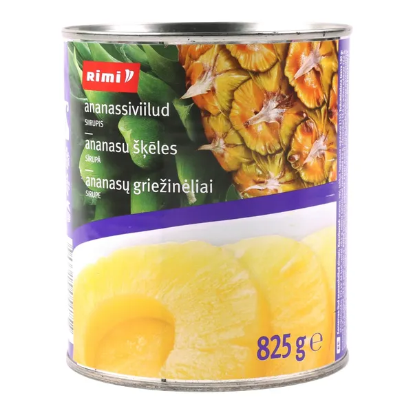 Konservētas ananasu šķēles sīrupā Rimi 825g/490g