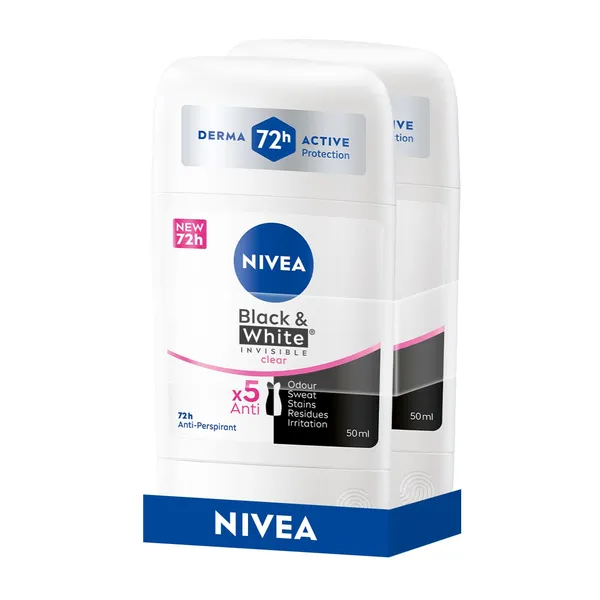 Antiperspirants Nivea Black&White Clear, zīmuļveida 2x50ml