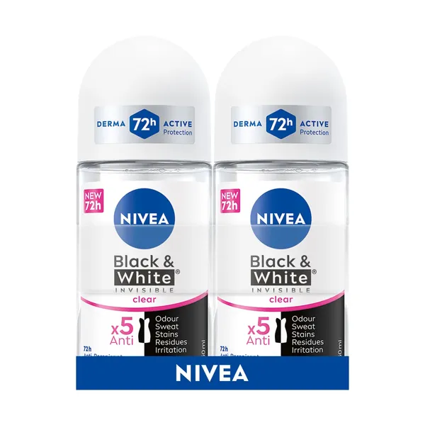 Antiperspirants Nivea Black&White Clear, rullītis 2x50ml