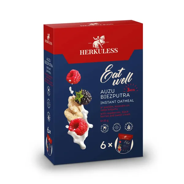 Ātri pagatavojamā auzu putra Herkuless ar avenēm, kazenēm un saldo krējumu 6x35g