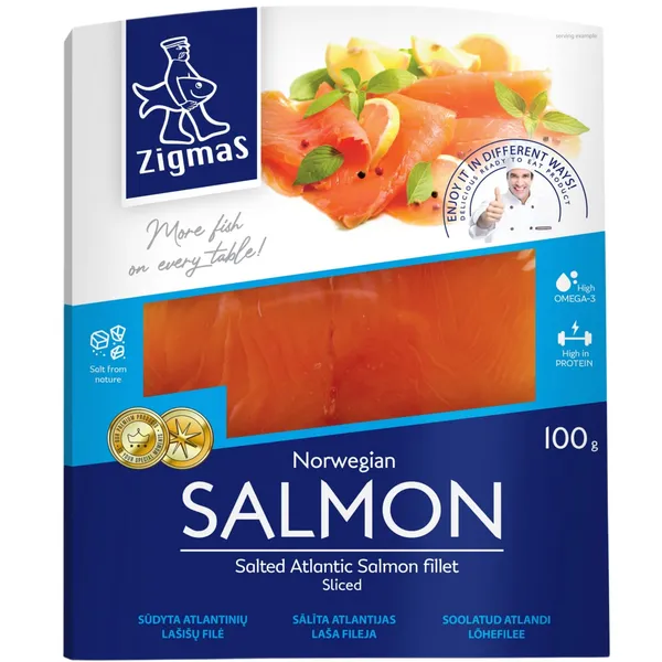 Atlantijas laša fileja Zigmas sālīta šķēlītēs 100g