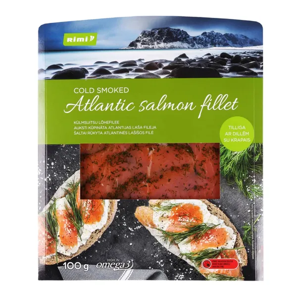 Atlantijas laša fileja Rimi auksti kūpināta ar dillēm šķēlēs 100g