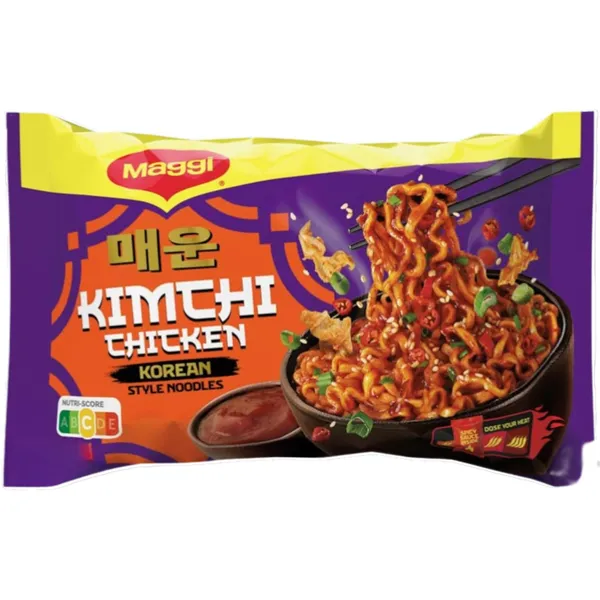 Ātri pagatavojamās nūdeles Maggi Korejiešu stila ar vistas un kimči garšu un pikantu mērci 130g
