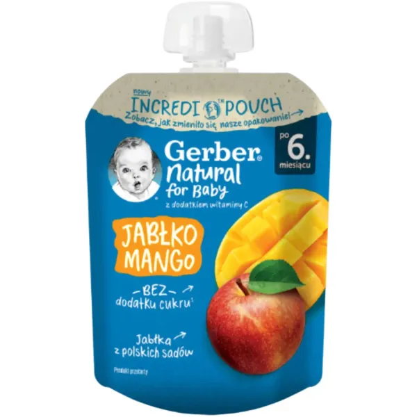 Augļu biezenis GERBER, ābolu un mango garša, 6 mēn., 80g