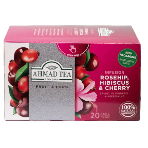 Augļu tēja Ahmand Tea mežrozīte & hibiska roze un ķirši 20x2g