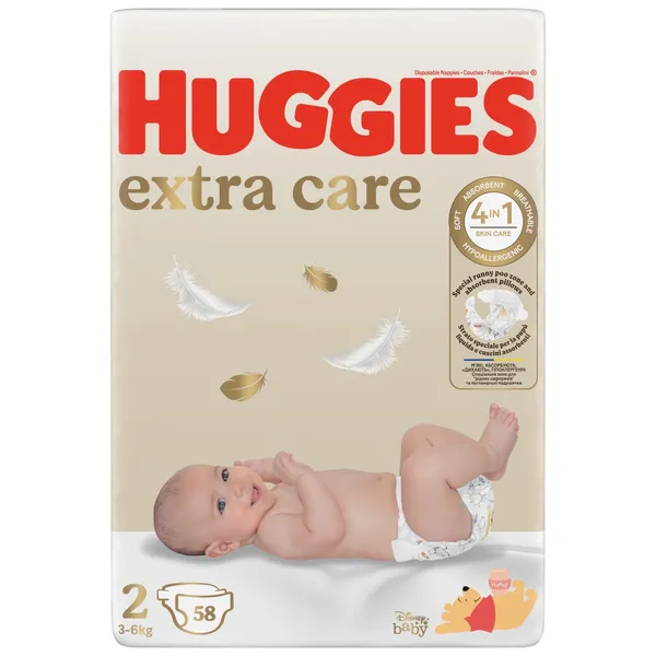 Autiņbiksītes Huggies Extra Care 2 jaundzimušajiem 3-6 kg 58gab.