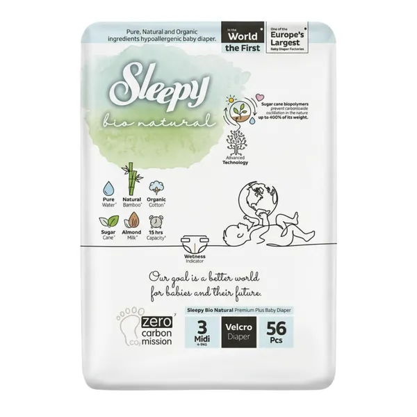 Autiņbiksītes Sleepy BIO Natural Midi 56 gab.