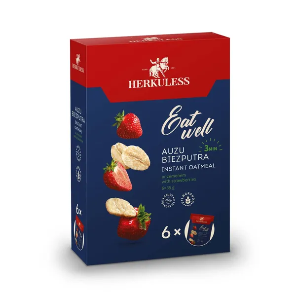 Auzu biezputra Herkuless ar zemenēm ātri pagatavojamā 6x35g
