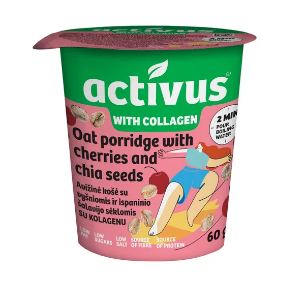 Ātri pagatavojamās auzu pārslas Activus ar ķiršiem un čia sēklām 60g
