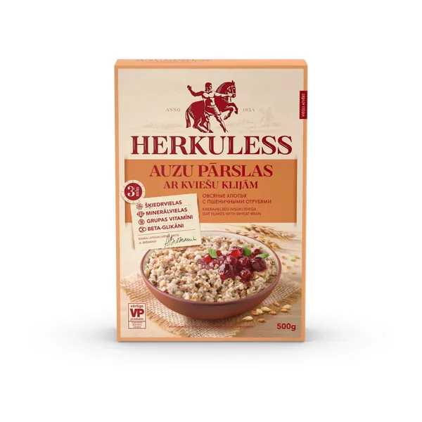 Auzu pārslas HERKULESS ar kviešu klijām, 500g