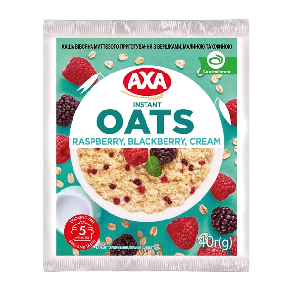 Ātri pagatavojamā auzu pārslu biezputra AXA avenes un kazenes 40g