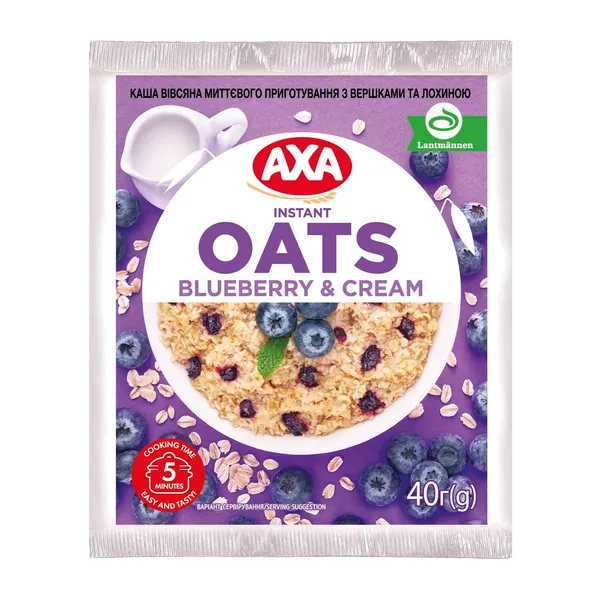 Auzu pārslu putra Axa ar saldo krējumu un zilenēm 40g