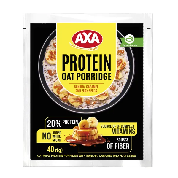 Auzu proteīna putra Axa ar banānu un karameļu garšu, ar saldinātāju 40g