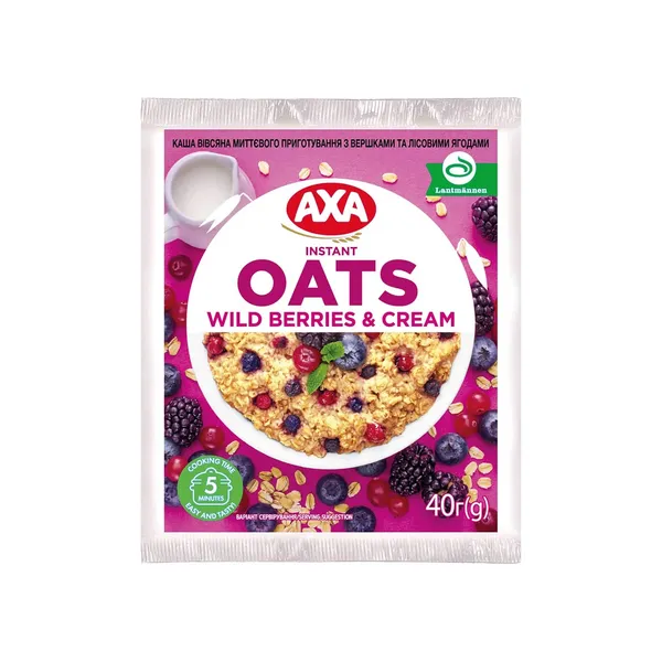 Auzu pārslu putra Axa ar meža ogām un saldo krējumu 40g