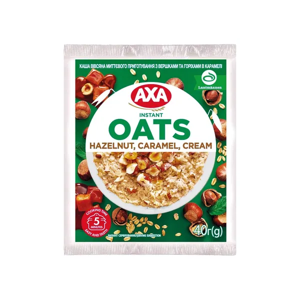 Auzu pārslu putra Axa ar karameli, riekstiem un saldo krējumu 40g