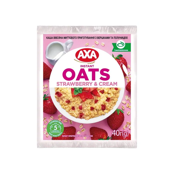Auzu pārslu putra Axa ar zemenēm un saldo krējumu 40g
