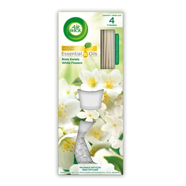 Air Wick gaisa atsvaidzinātājs ar stiebru difuzoru - "Balto ziedu" aromāts, 25 ml.