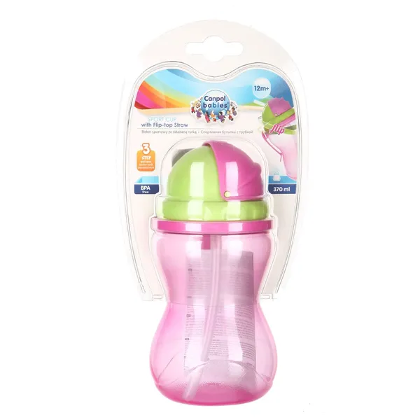 Bērnu pudelīte ar salmiņu Canpol 370ml , krāsa un dizains var atšķirties