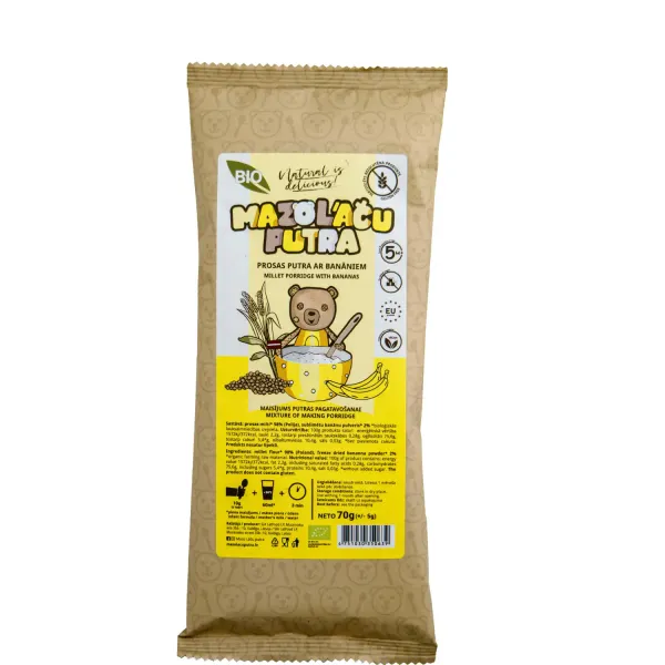 Bezglutēna prosas putra Mazo Lāču Putra ar banāniem 5m+ BIO 70g