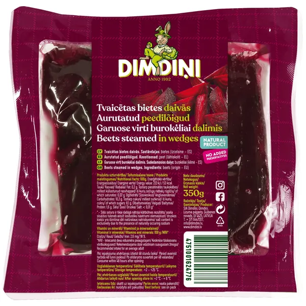 Bietes Dimdiņi vārītas daivās 350g
