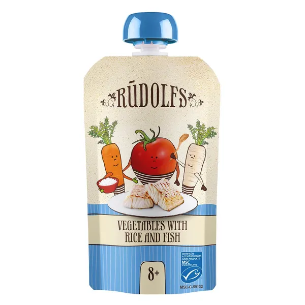 Biezenis Rūdolfs dārzeņi ar rīsiem un zivi 110g
