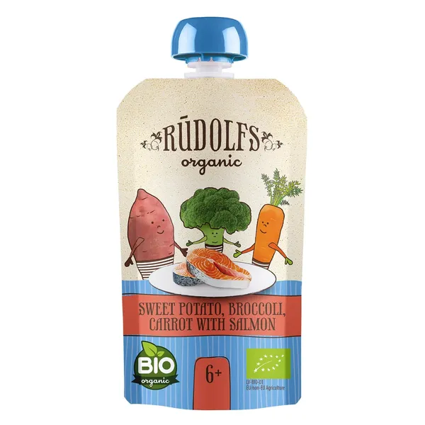 Biezenis Rūdolfs Bio Saldais Kartupelis, Brokolis, Burkāns Ar Lasi, 110g.