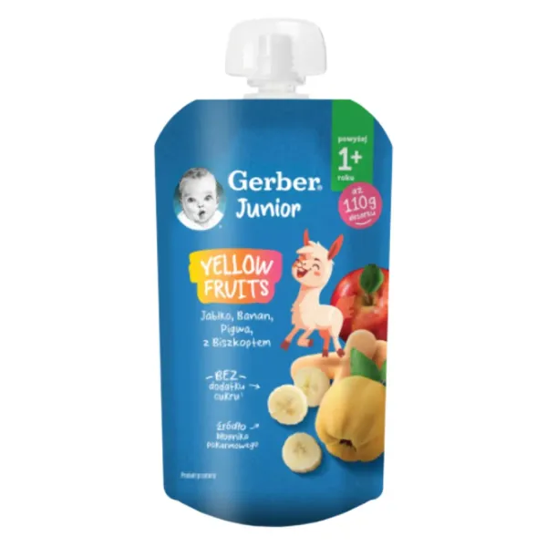 Biezenis Gerber ar āboliem, banāniem, cidonijām un cepumu, no 1 gada 110g