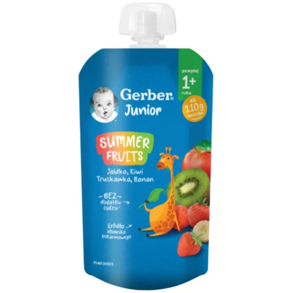 Biezenis Gerber ar āboliem, kivi, zemenēm un banāniem, no 1 gada 110g