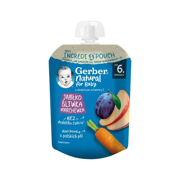 Biezenis GERBER ar āboliem, plūmēm un burkāniem tūbiņā, no 6 mēn., 80g