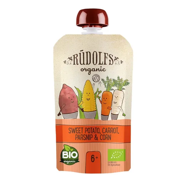 Biezenis Rūdolfs saldā kartupeļa, burkānu, pastinaka un saldās kukurūzas 6mēn.+ BIO 110g
